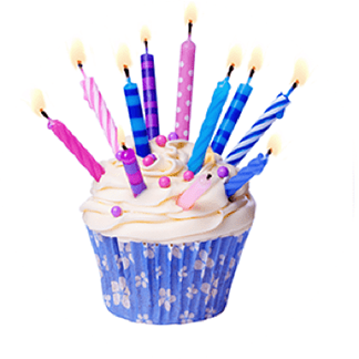 One cupcake with lit candles