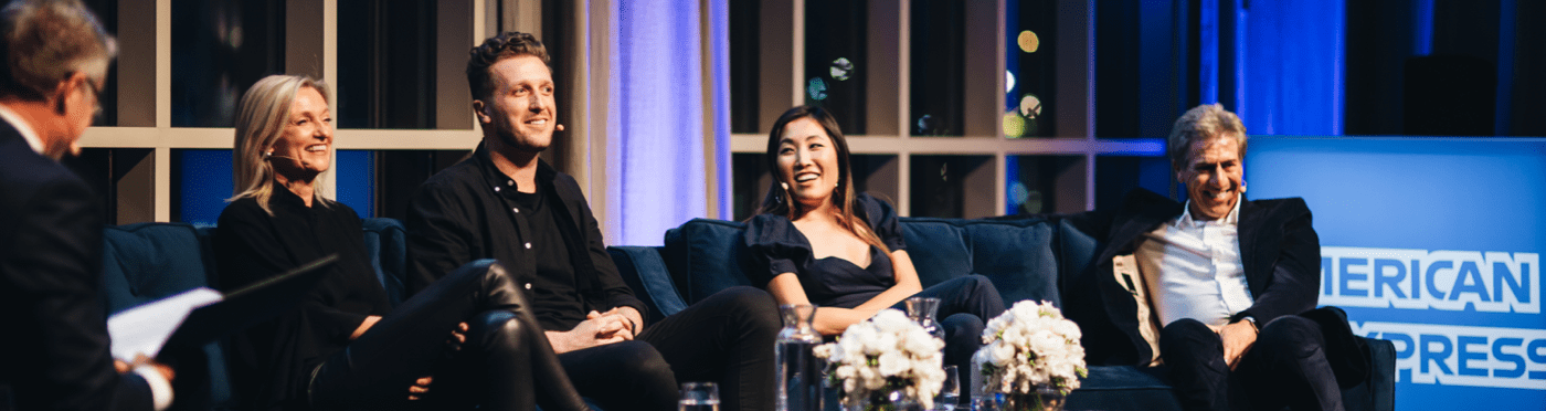 Kristina Karlsson of Kikki K, Daniel Flynn of Thankyou, Jane Lu of Showpo and Andrew Banks of Shark Tank being interviewed