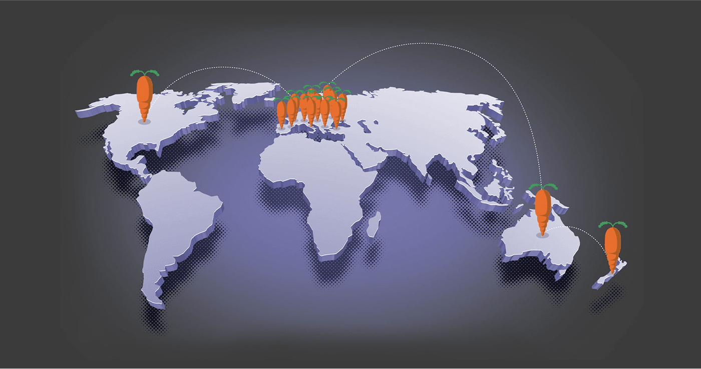 World map displaying EB World Loyalty program usage across Europe, Asia-Pacific and North America