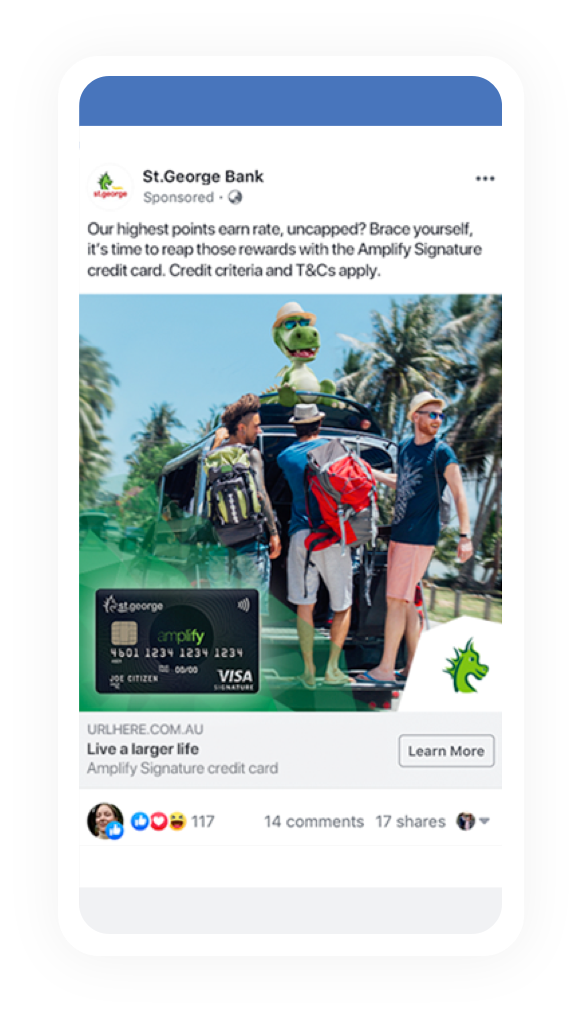 St.George Amplify card targeted Facebook social post