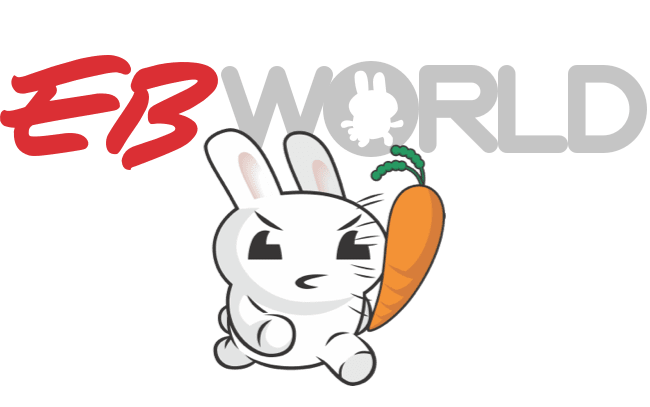 EB World logo with rabbit mascot chasing a carrot