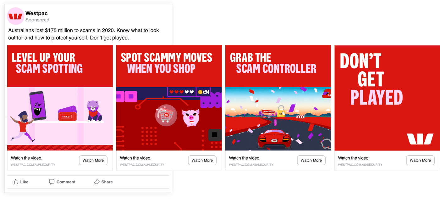 Westpac Scam Awareness Facebook carousel