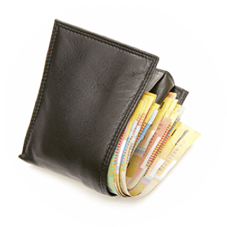 Brown wallet filled with cash