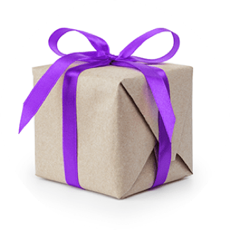 Wrapped present tied with a lavender bow